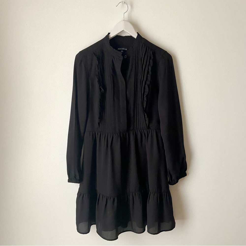 J. Crew Pintuck Ruffled-front Black Dress Size 8